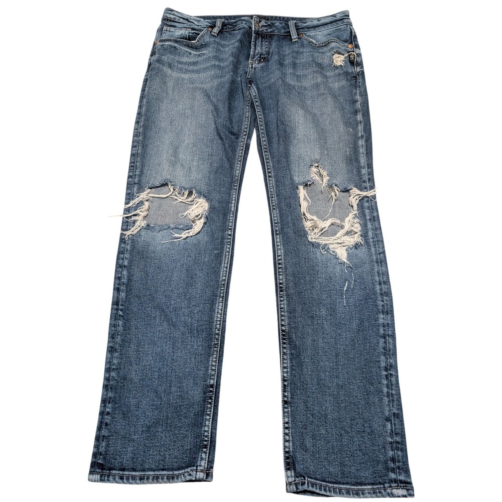 Silver Jeans Co Boyfriend Women 31x29 Blue Distressed Ripped Straight Leg  Pants